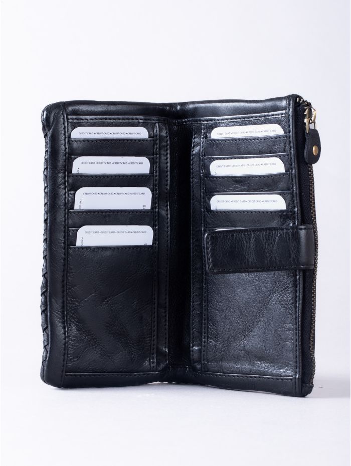 Wreay Large Leather Tab Purse in Black