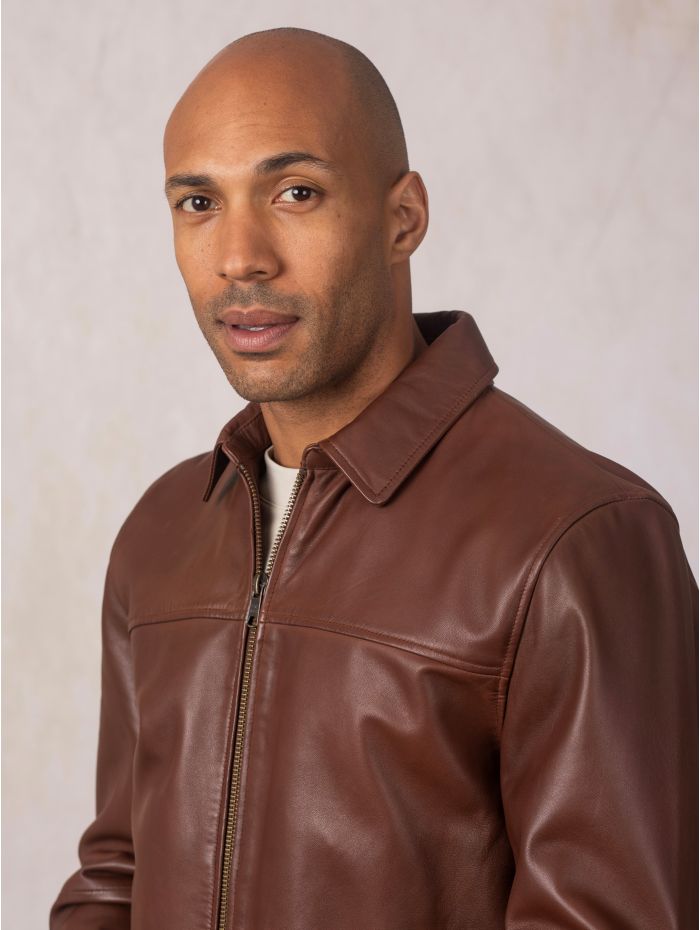 Renwick Collared Leather Jacket in Cognac