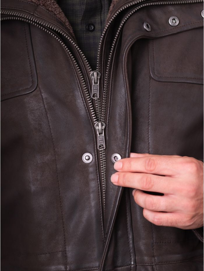 Kielder Long Leather Coat in Brown