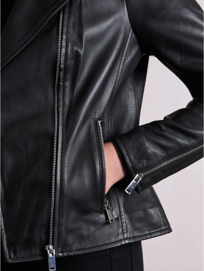 Tarraby Leather Biker Jacket in Black