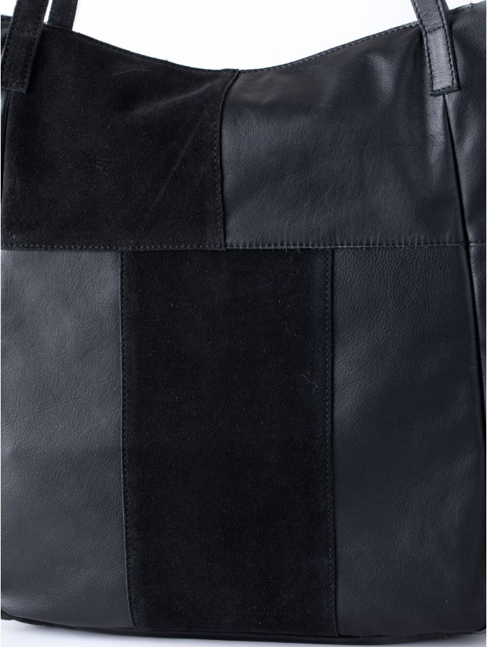 Tarn Hows Leather and Suede Tote Bag in Black