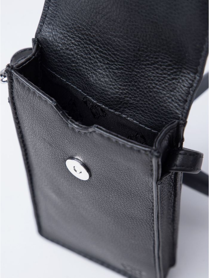 Bowness Leather Cross Body Phone Pouch in Black