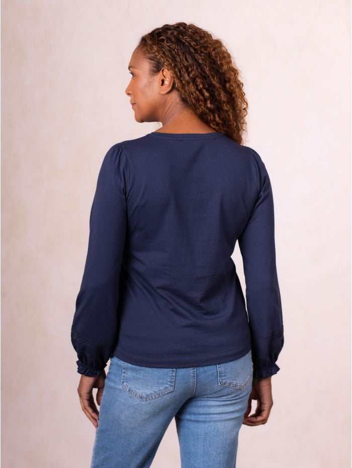 Vala Lace Detail Top in Navy