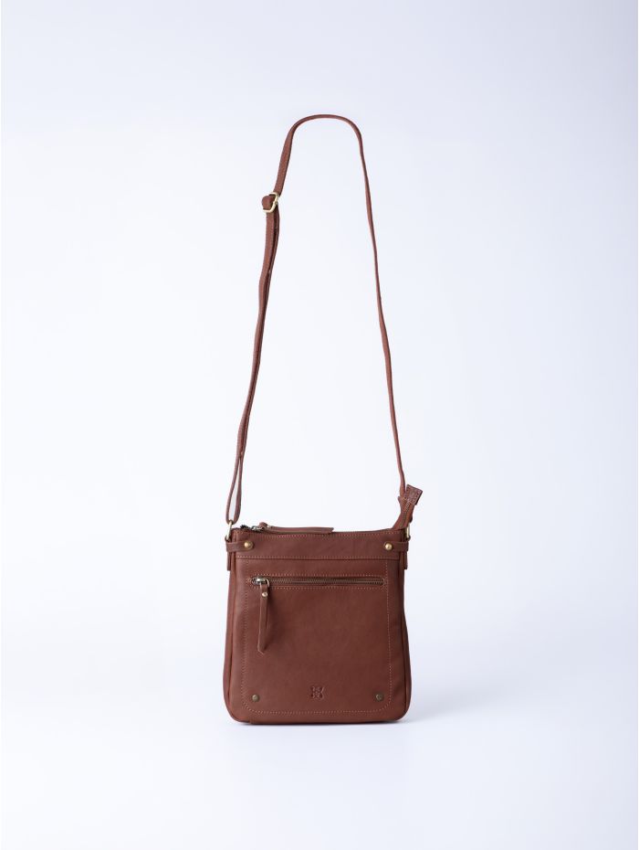 Harstone Large Leather Cross Body Bag in Tan