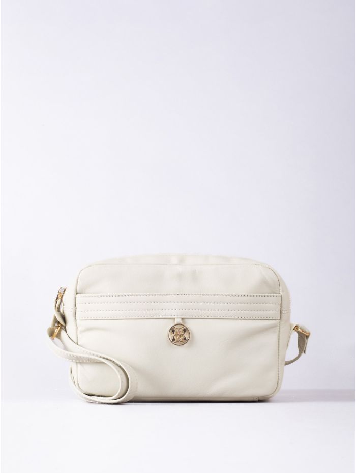 Cartmel Boxy Leather Cross Body Bag in Off White