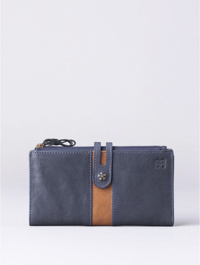Hartsop Leather Double Zip Purse in Navy & Tan