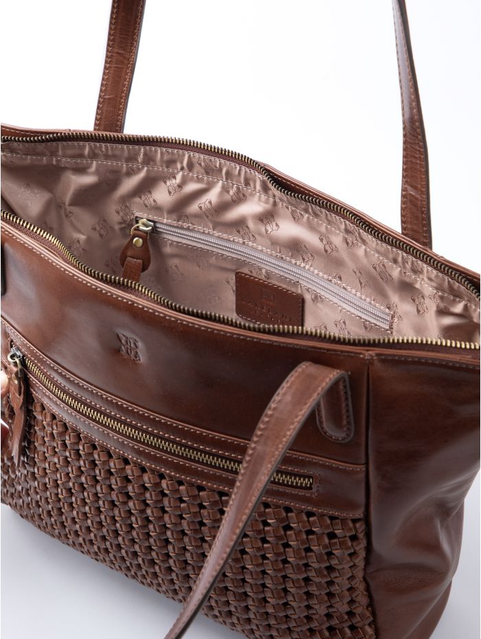 Waverton Woven Leather Tote Bag in Brown