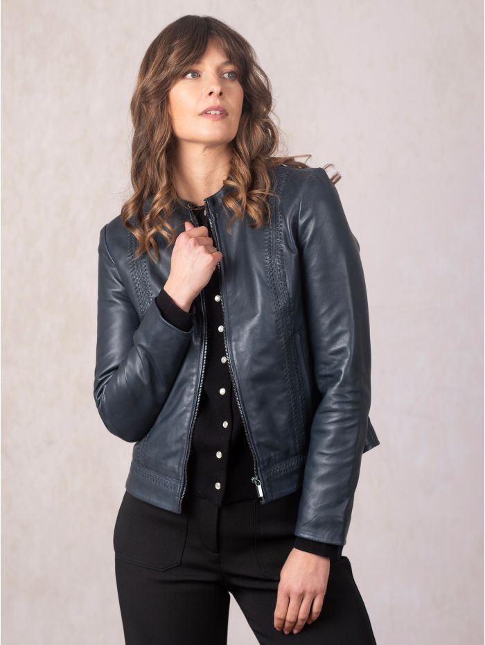 Annaside Leather Jacket in Navy