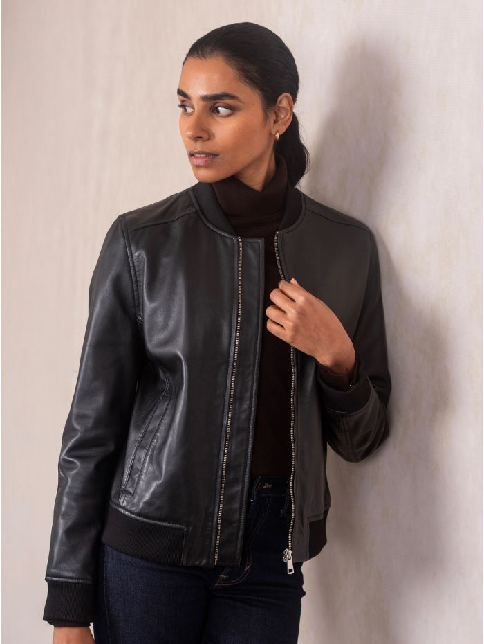 Braithwaite Leather Bomber Jacket in Black