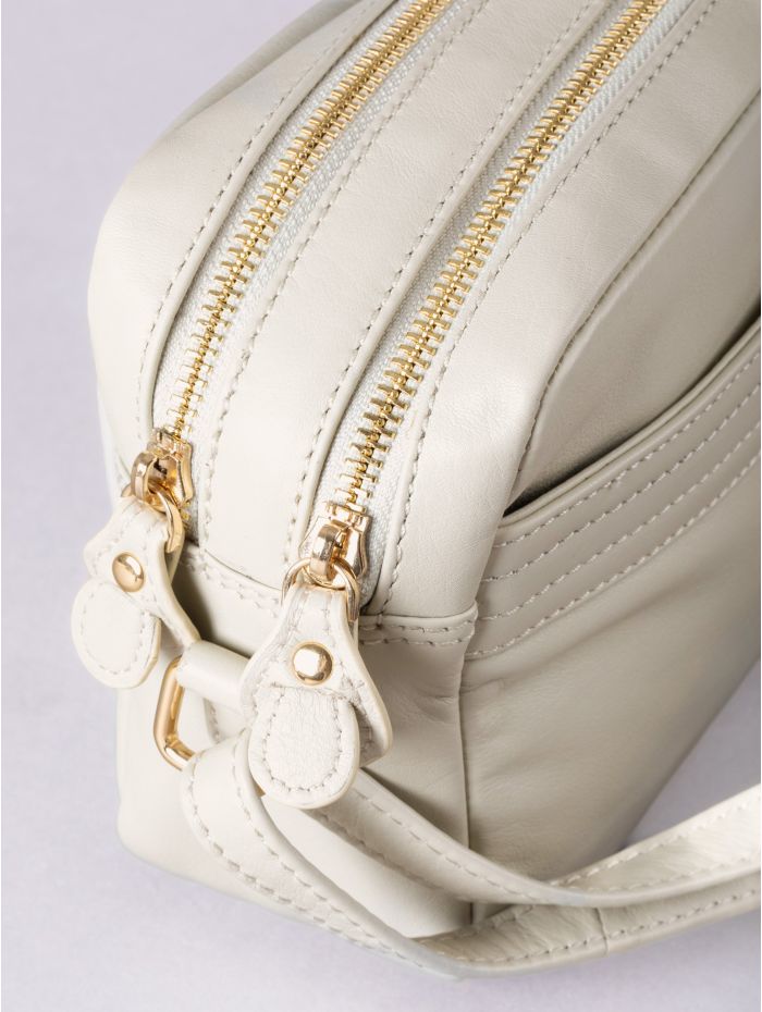 Cartmel Boxy Leather Cross Body Bag in Off White