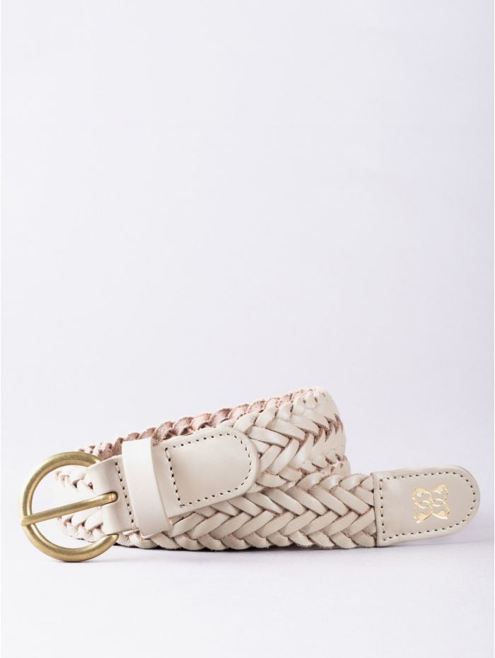 Waverton Leather Woven Belt in Stone