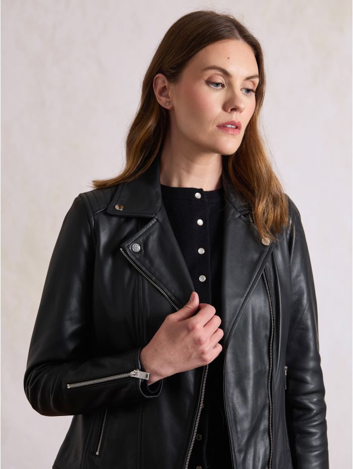 Tarraby Leather Biker Jacket in Black