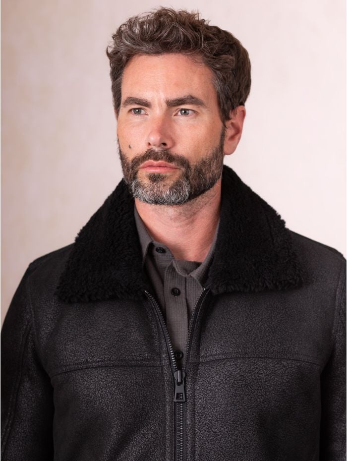Harrier Sheepskin Flying Jacket in Black