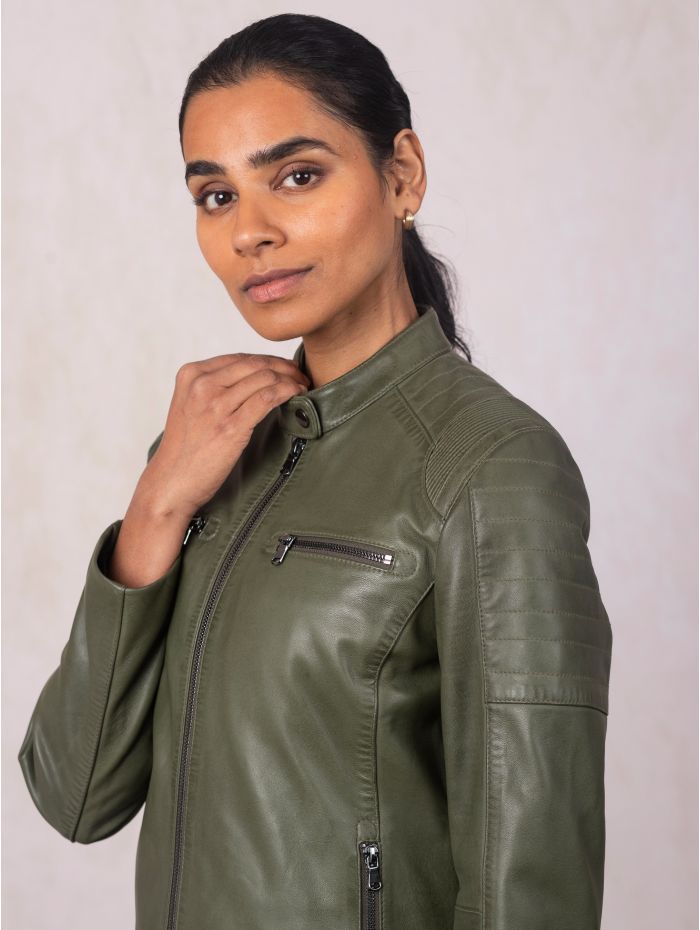 Buttermere Leather Racer Jacket in Green