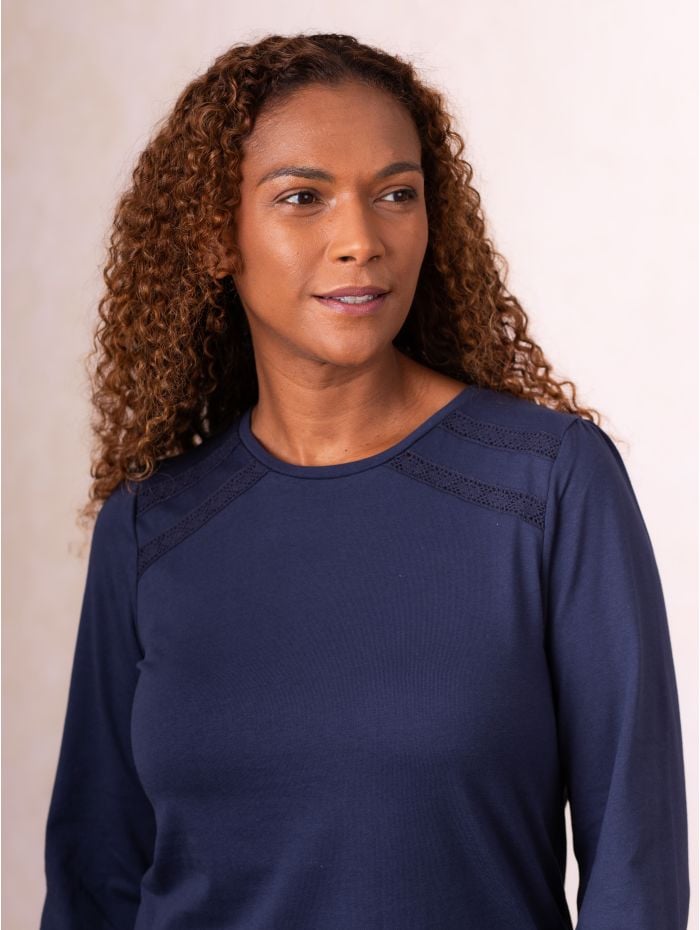 Vala Lace Detail Top in Navy