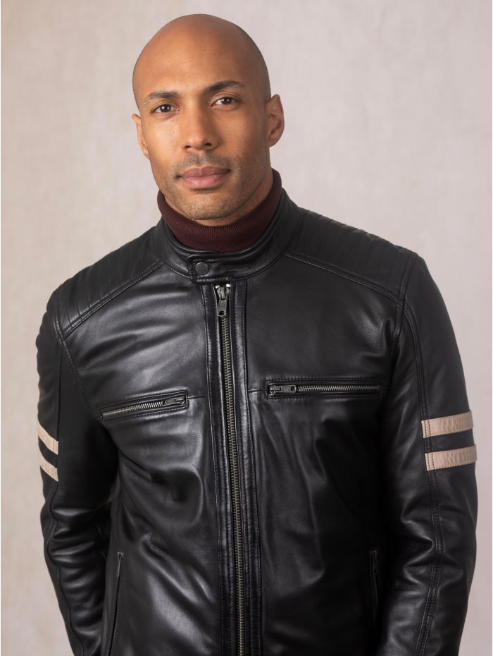 Charlie II Leather Racer Jacket in Black