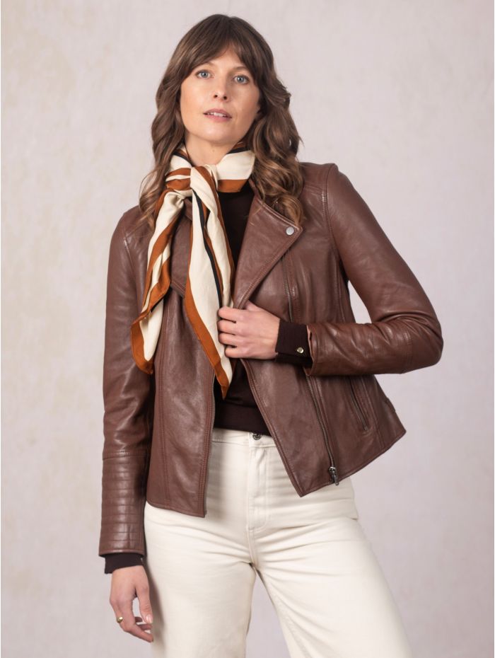 Tarn Leather Biker Jacket in Bourbon