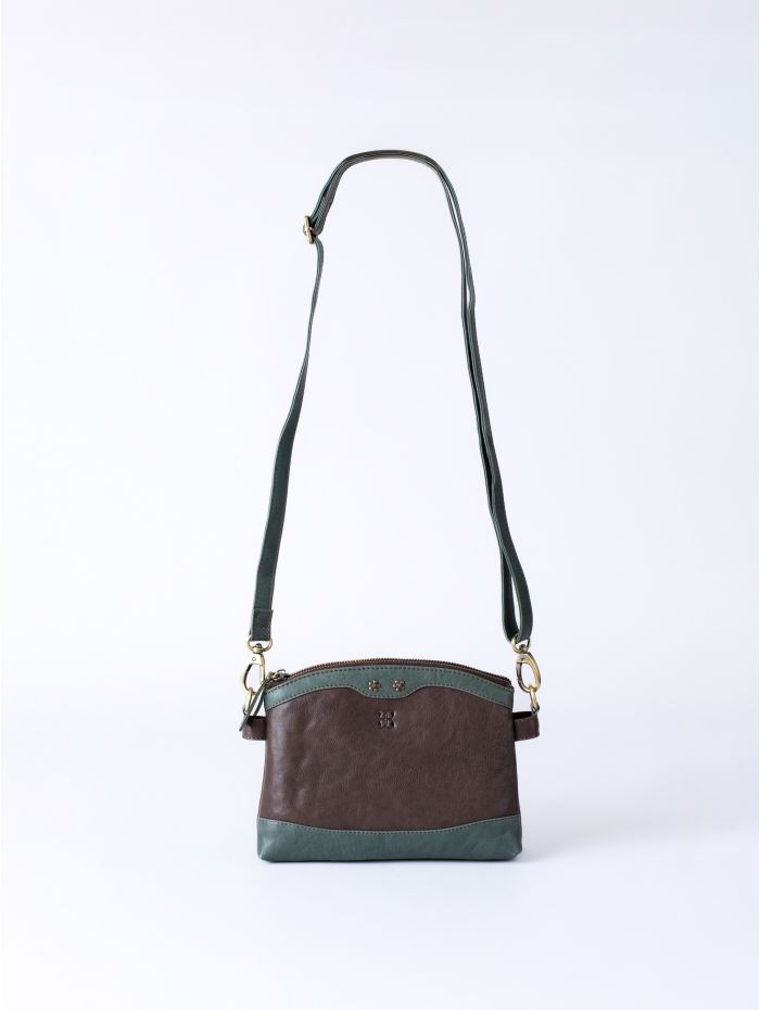 Hartsop Zip Leather Cross Body Bag in Brown and Green
