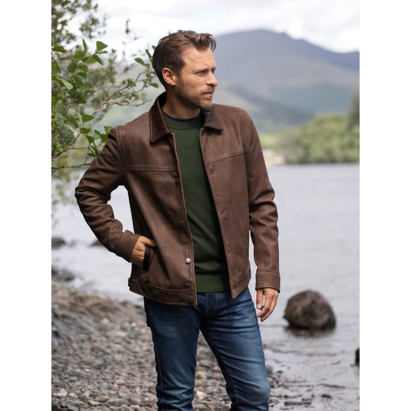 Lakeland Leather Crummock Collared Leather Jacket in Brown