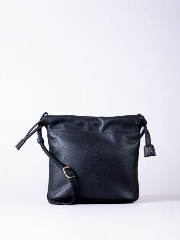 Lakeland Leather Eskrigg Leather Drawstring Cross Body Bag in Black
