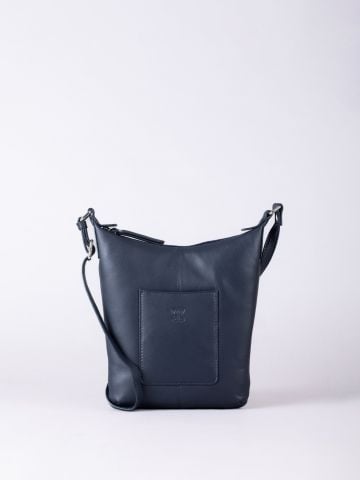 Talkin Medium Leather Cross Body Bag in Navy