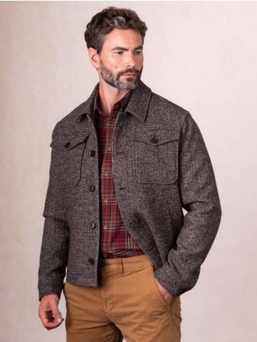 Lakeland Leather Ennerdale Wool Blend Trucker Jacket in Chestnut Herringbone