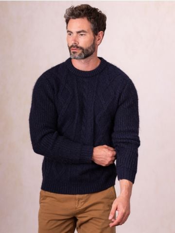 Lakeland Leather Cawfell Wool Blend Cable Knit Jumper in Navy