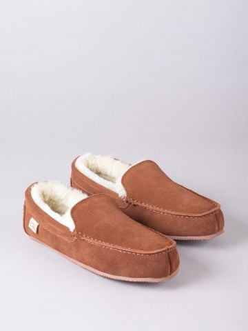 Lakeland Leather Men’s Sheepskin Slip-On Moccasins in Tan