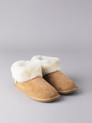 Lakeland Leather Ladies' Sheepskin Bootie Slippers in Tan
