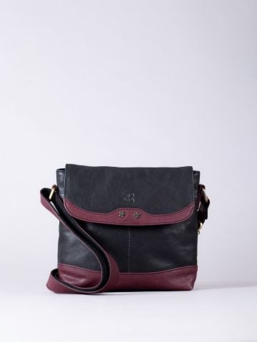 Lakeland Leather Hartsop Flapover Leather Cross Body Bag in Black and Burgundy
