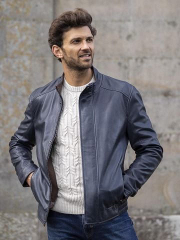 Lakeland Leather Swinside Leather Bomber Jacket in Navy