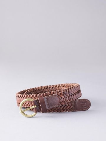 Lakeland Leather Waverton Leather Woven Belt in Cognac