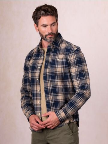 Lakeland Leather Keswick Brushed Cotton Checked Shirt in Navy
