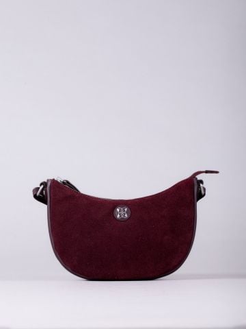 Lakeland Leather Coniston Crescent Leather Cross Body Bag in Berry