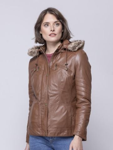 Lakeland Leather Abbie Hooded Leather Jacket in Cognac