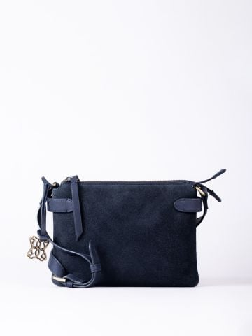 Lakeland Leather Bridge Leather Twin Pouch Cross Body Bag in Navy