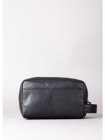 Shoregill Leather Wash Bag in Black