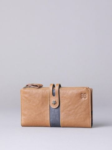 Hartsop Leather Double Zip Purse in Tan & Navy