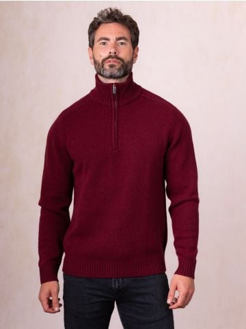 Lakeland Leather Wansfell Wool Rich Zip Neck Jumper in Burgundy