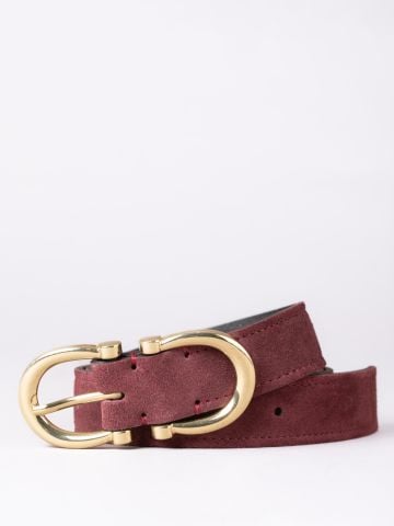 Lakeland Leather Bowness Dual Buckle Belt in Burgundy Suede