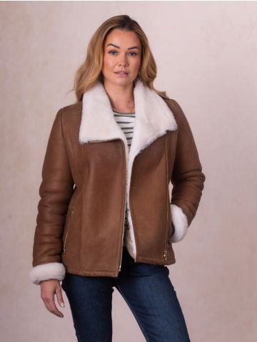 Lakeland Leather Allerdale Sheepskin Aviator Jacket in Caramel
