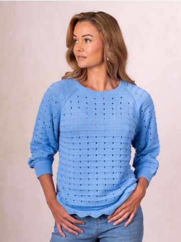 Lakeland Leather Blossom Pointelle Jumper in Blue
