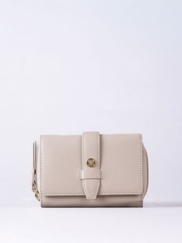 Lakeland Leather Icon Stud Medium Leather Tab Purse in Sesame Beige