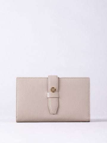 Lakeland Leather Icon Stud Large Leather Tab Purse in Sesame Beige