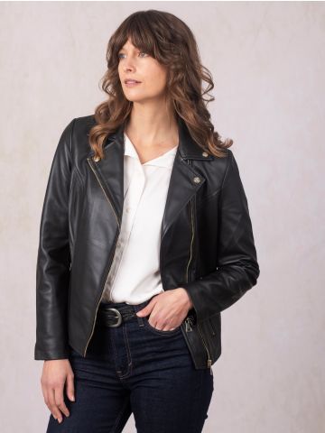 Newland Centre Zip Leather Biker Jacket in Black | Lakeland Leather