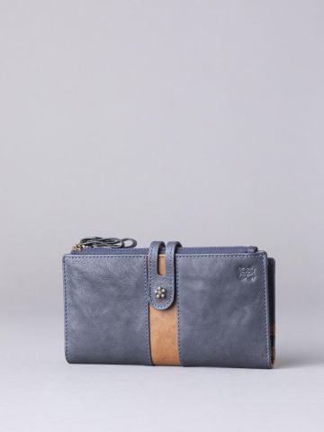 Hartsop Leather Double Zip Purse in Navy & Tan