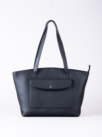 Temple Leather Tote Bag in Black