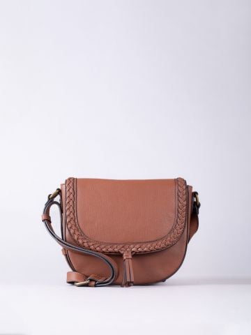 Lakeland Leather Tarnbeck Leather Braid Saddle Bag in Tan
