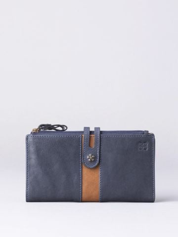 Lakeland Leather Hartsop Leather Double Zip Purse in Navy & Tan