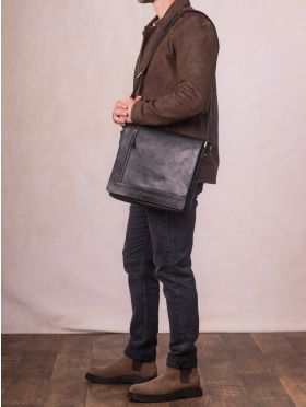 Keswick Large Leather Messenger Bag in Black